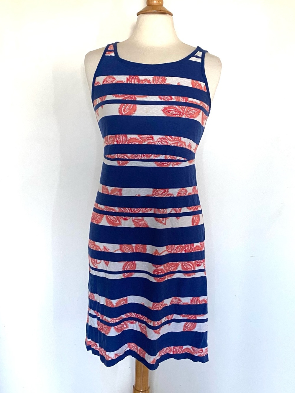 Tommy Bahama Sleeveless Navy & Coral Striped Cotton Midi Dress S/P